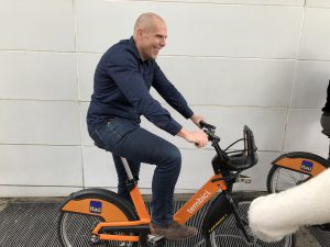 Biking in a crowded city